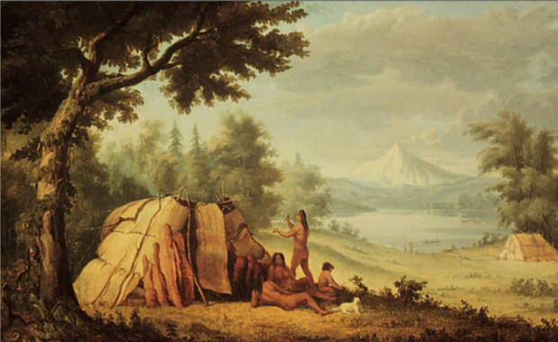 Chinook Indians in Front of Mount Hood